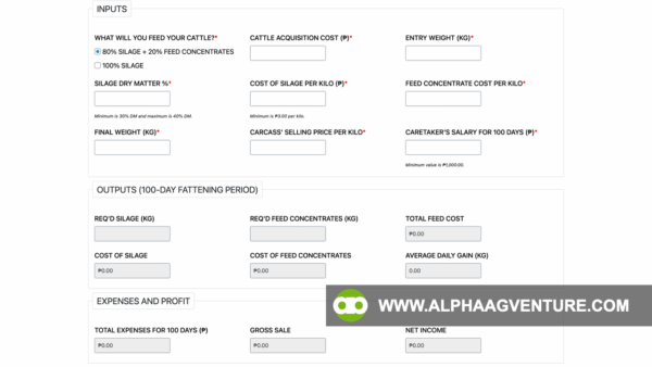 Cattle Fattening Profit Calculator by Alpha Agventure Farms