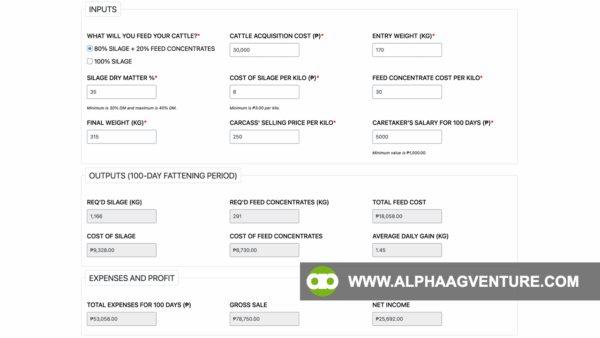 Cattle Fattening Profit Calculator by Alpha Agventure Farms