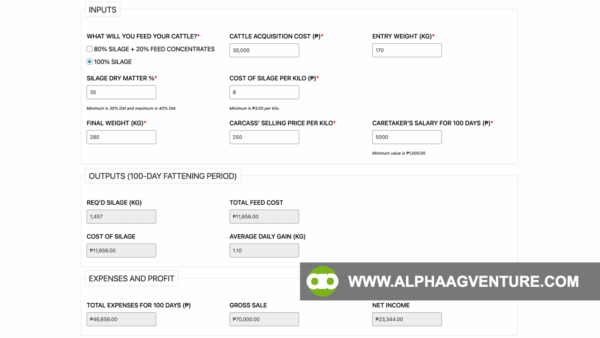 Cattle Fattening Profit Calculator by Alpha Agventure Farms