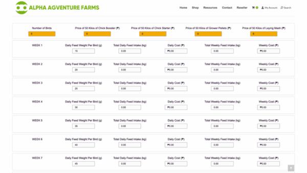 Heritage Chicken Feed Consumption and Cost Calculator by Alpha Agventure Farms