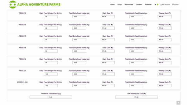 Heritage Chicken Feed Consumption and Cost Calculator by Alpha Agventure Farms